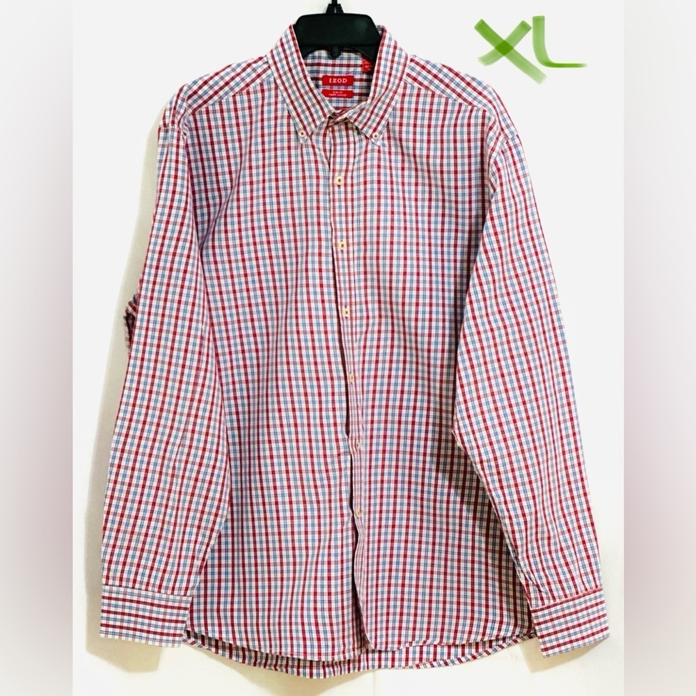 MENS SLIM FIT RED, WHITE & BLUE IZOD SHIRT